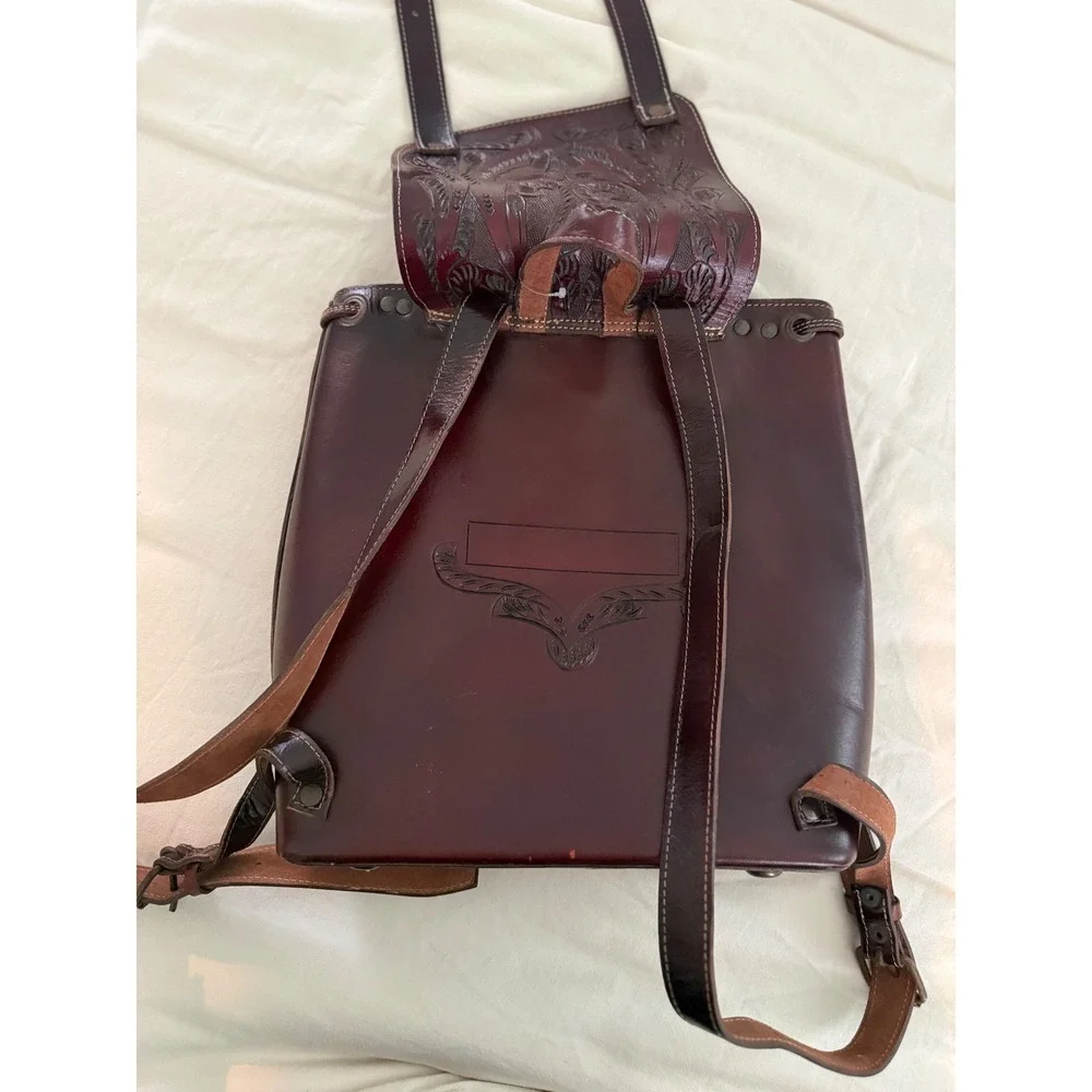 Handmade Genuine Tooled Leather Backpack Oxblood Western Boho Artisan